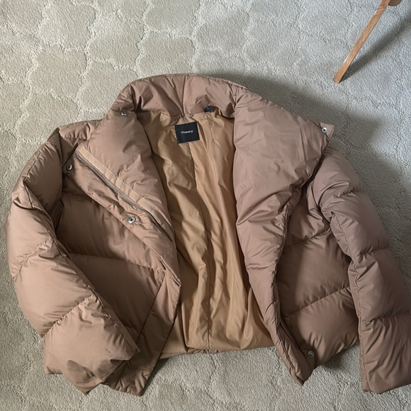 Theory Offset Down Puffer Coat Jacket Pecan Sz P - Picture 13 of 15